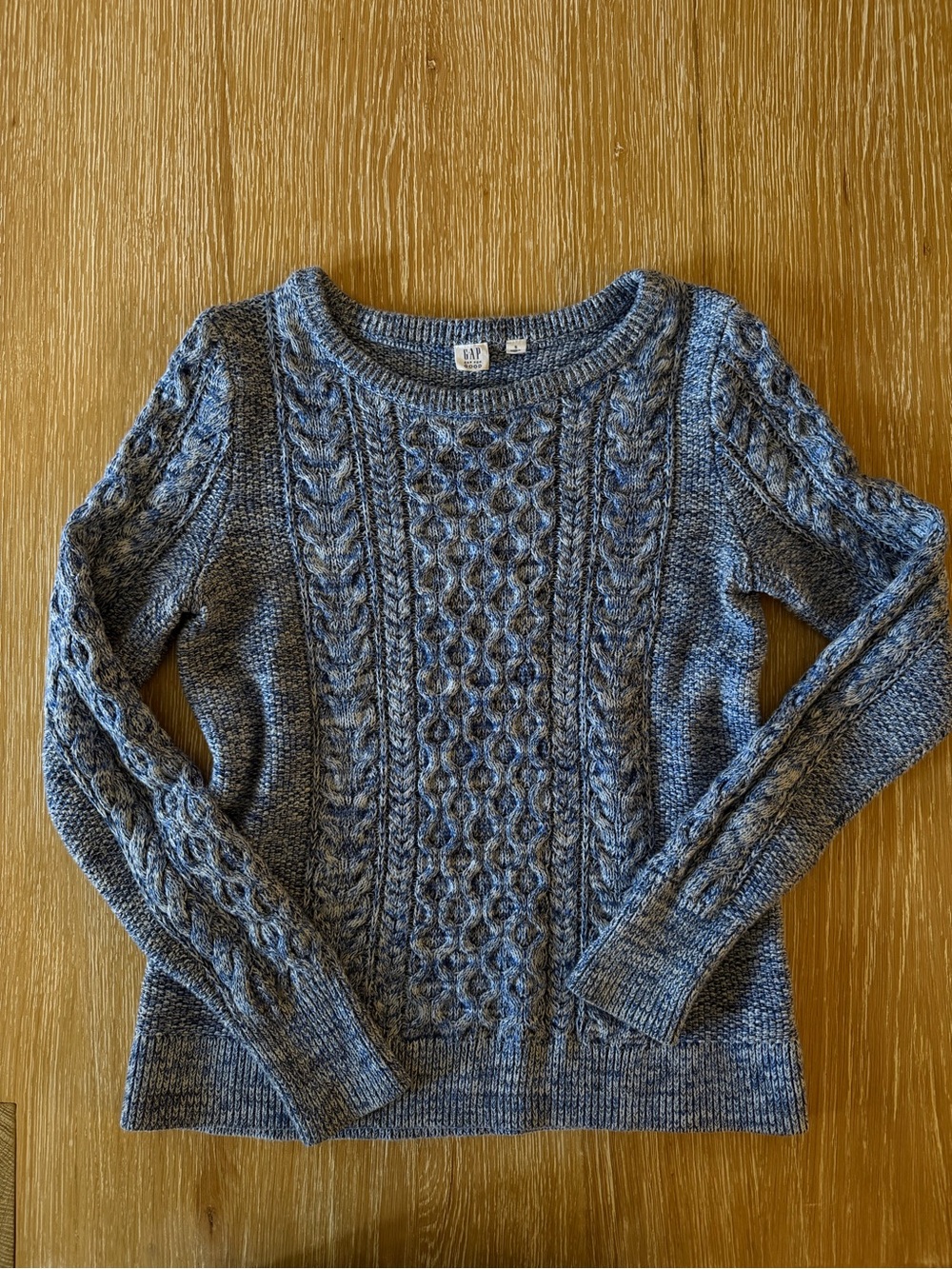 GAP Women's Heathered Blue Cable Crew Sweater 100% COTTON